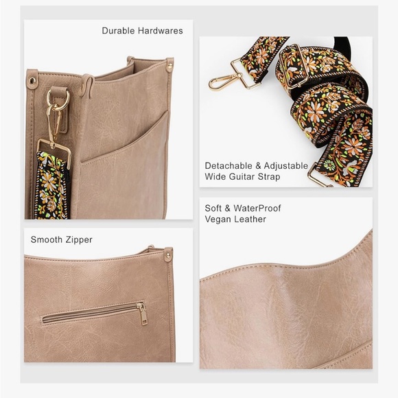 Viva Terry Vegan Crossbody Fashion Shoulder Bag Light Khaki - Picture 16 of 16